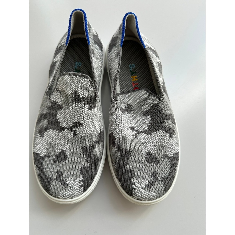 Rothy's Kids Camo Knit Slip On Shoes Gray‎ Blue Trim Size 1